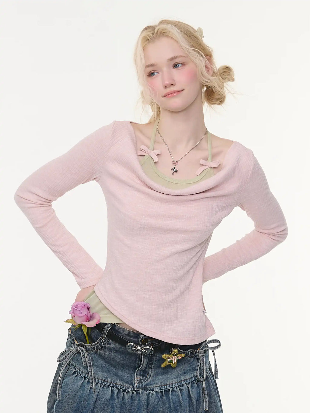 Layered Halter Asymmetry Slim Fit Top oliviroa オリヴィオラ