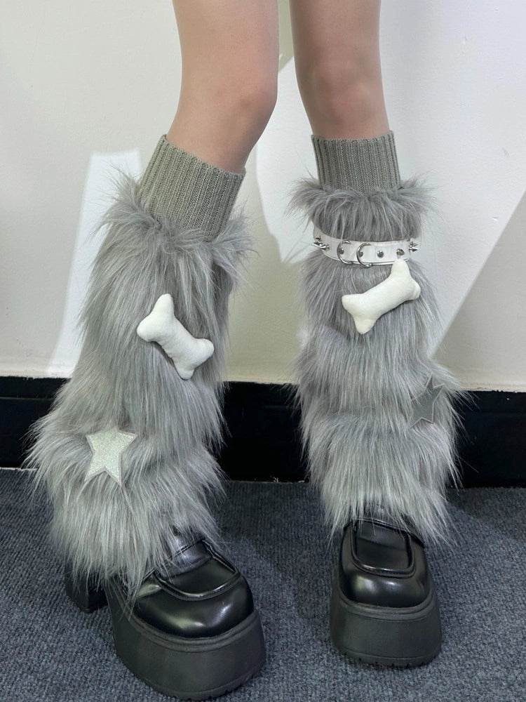 Smoky Grey Faux Fur Leg Warmers OLA052