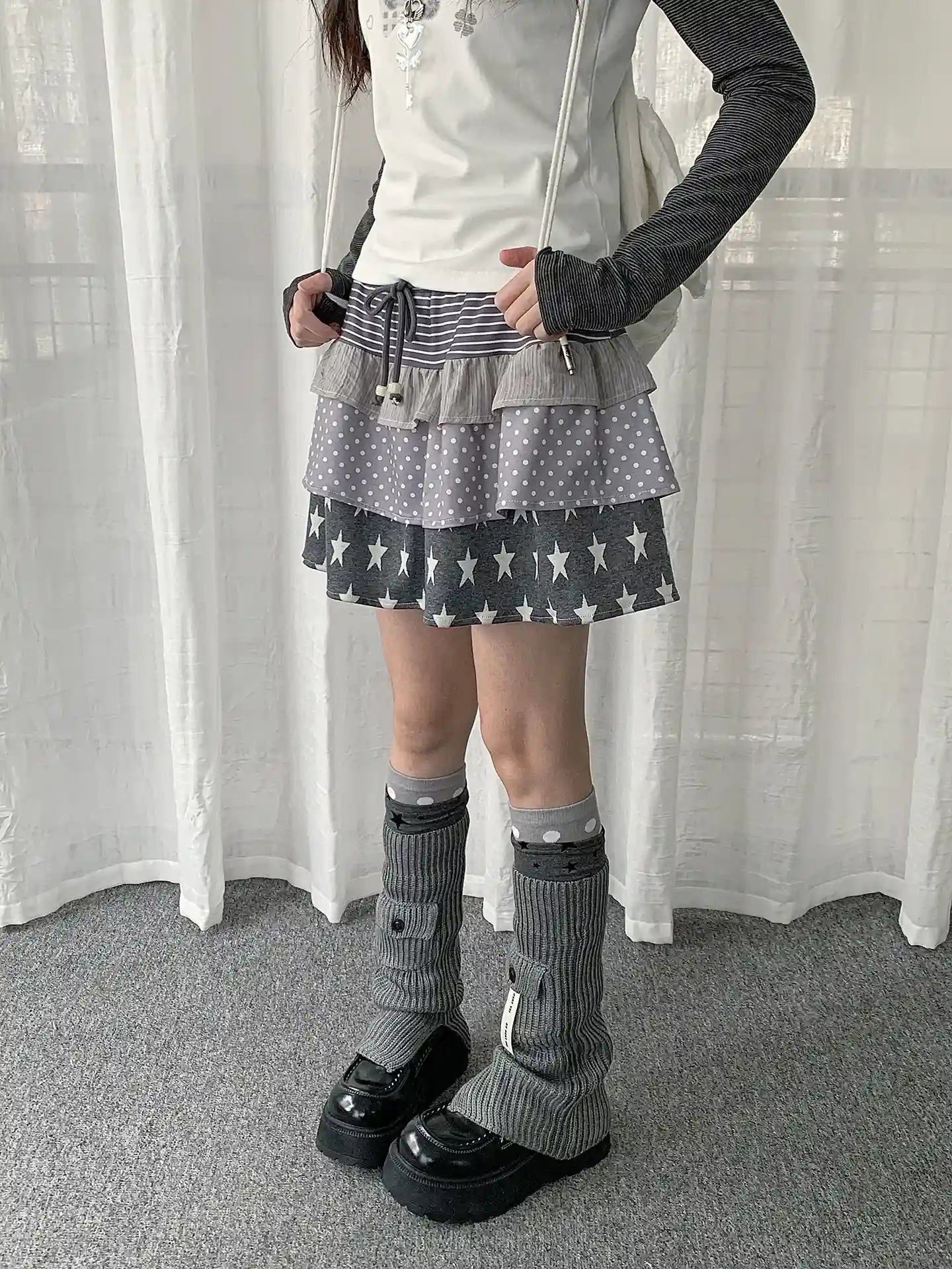 Y2K Star Polka Dot Layered Skirt   oliviroa オリヴィオラ