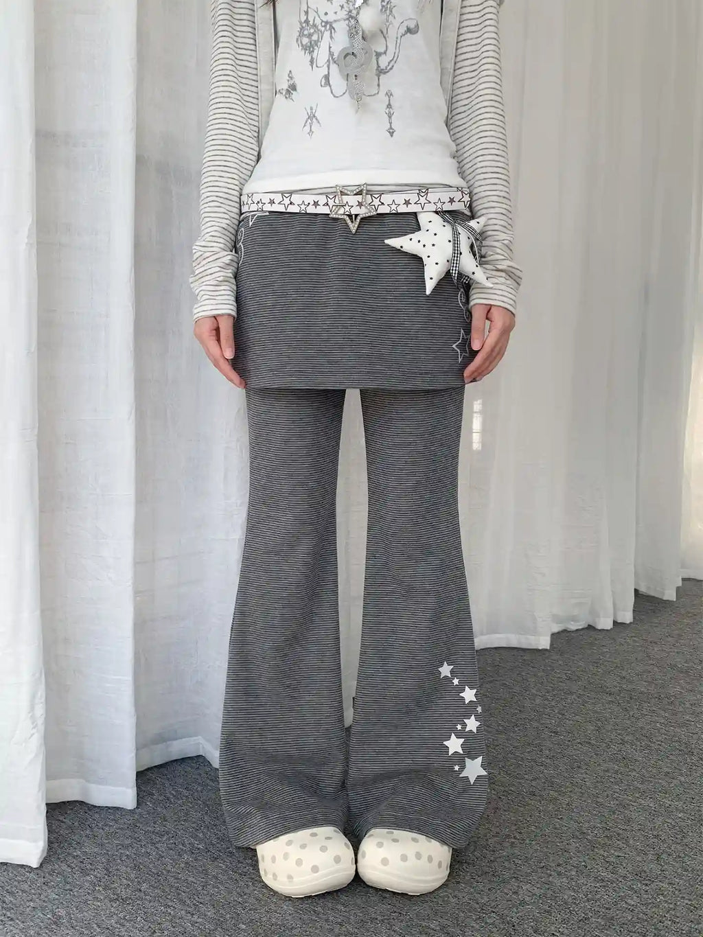 Y2K Striped Layered Flare Pants   oliviroa オリヴィオラ