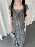 Plaid Lace Layered T-Shirt oliviroa オリヴィオラ