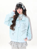 폴카 도트 컬러블록 강아지 프린트 후드티 OL2248