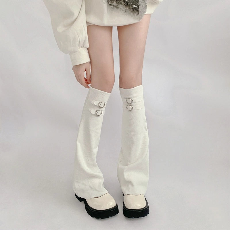 Heart Buckle Knit Flared Leg Warmers OLA061