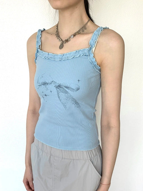 Bow Print Lace Knit Cami Top oliviroa オリヴィオラ