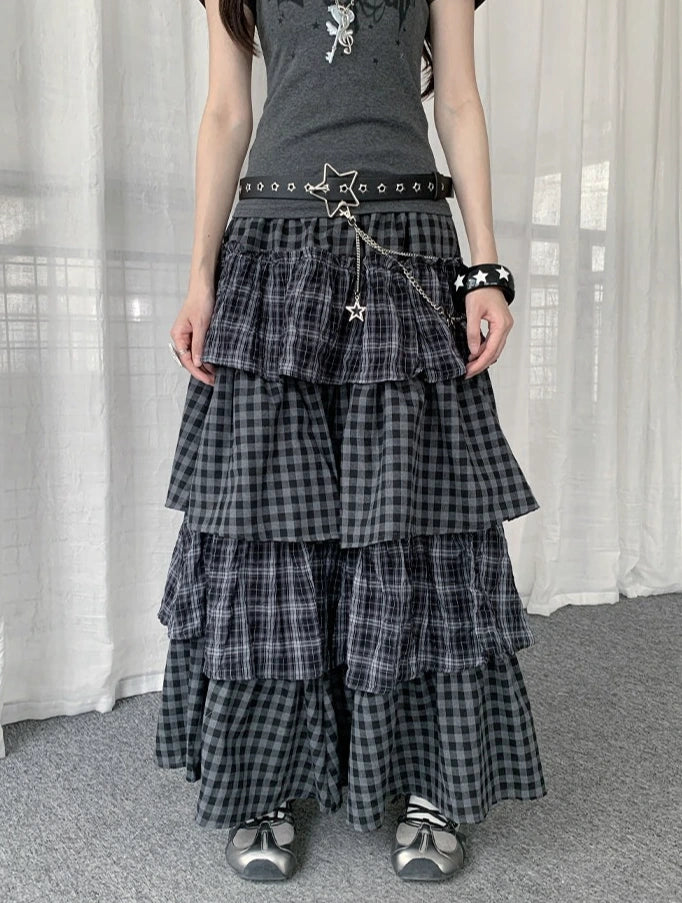 Layered Check Cake Skirt Dress OL2274