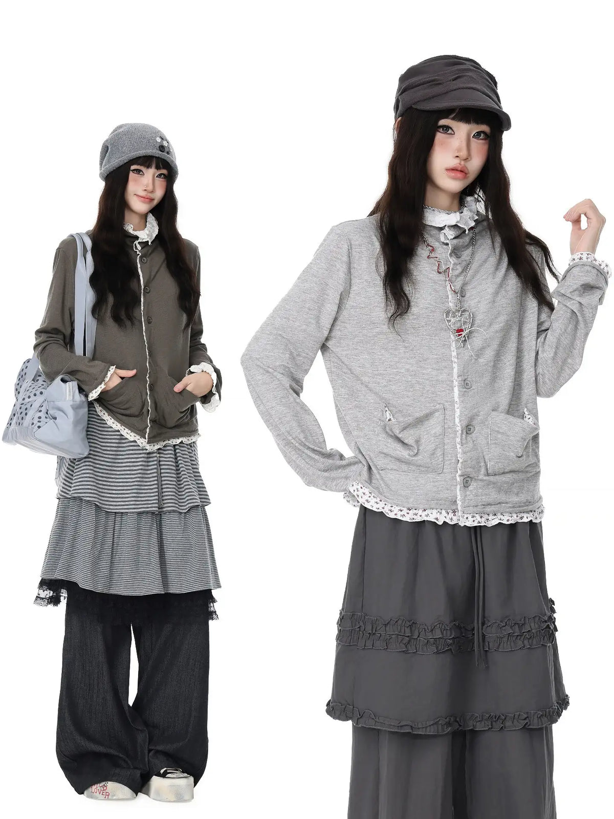 Floral Contrast Collar Button Cardigan oliviroa オリヴィオラ