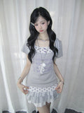 Polka Dot Faux Layered Button Tee Y2K oliviroa オリヴィオラ