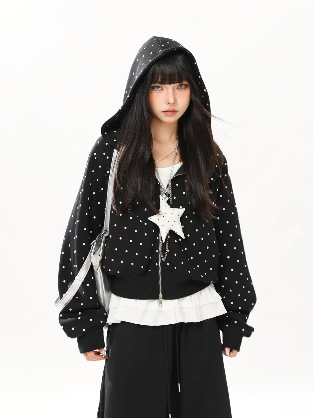 Vintage Polka Dot Cropped Hoodie   oliviroa オリヴィオラ