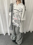 Y2K Cartoon Stripe Layered Long Sleeve T-Shirt oliviroa オリヴィオラ