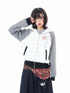 Star Embroidered Stripe Cropped Hoodie OL2384