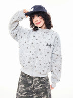 Star Print Oversized Stand Collar Zip Hoodie Cardigan oliviroa オリヴィオラ