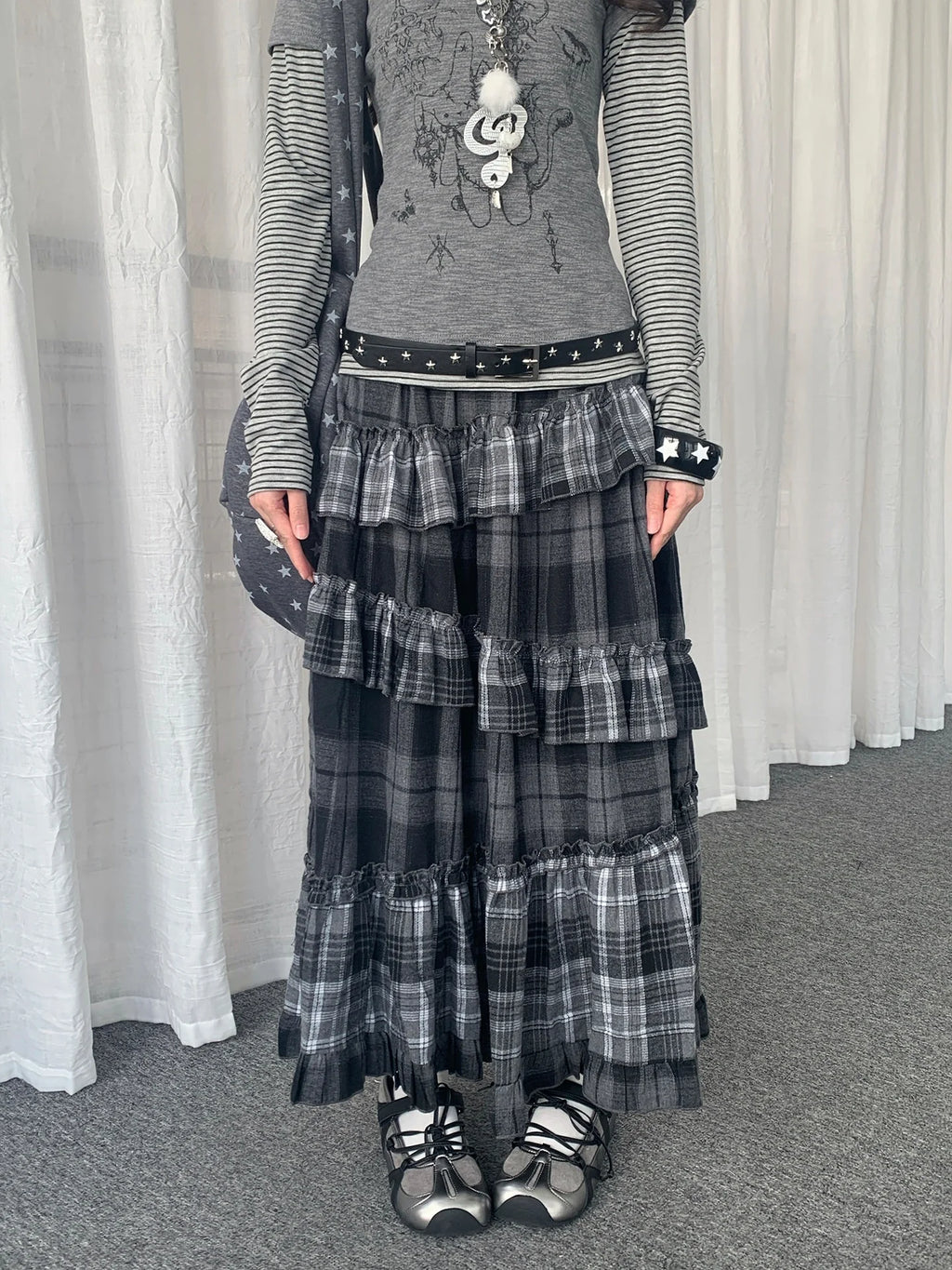 Asymmetrical Plaid Ruffle Skirt OL2437
