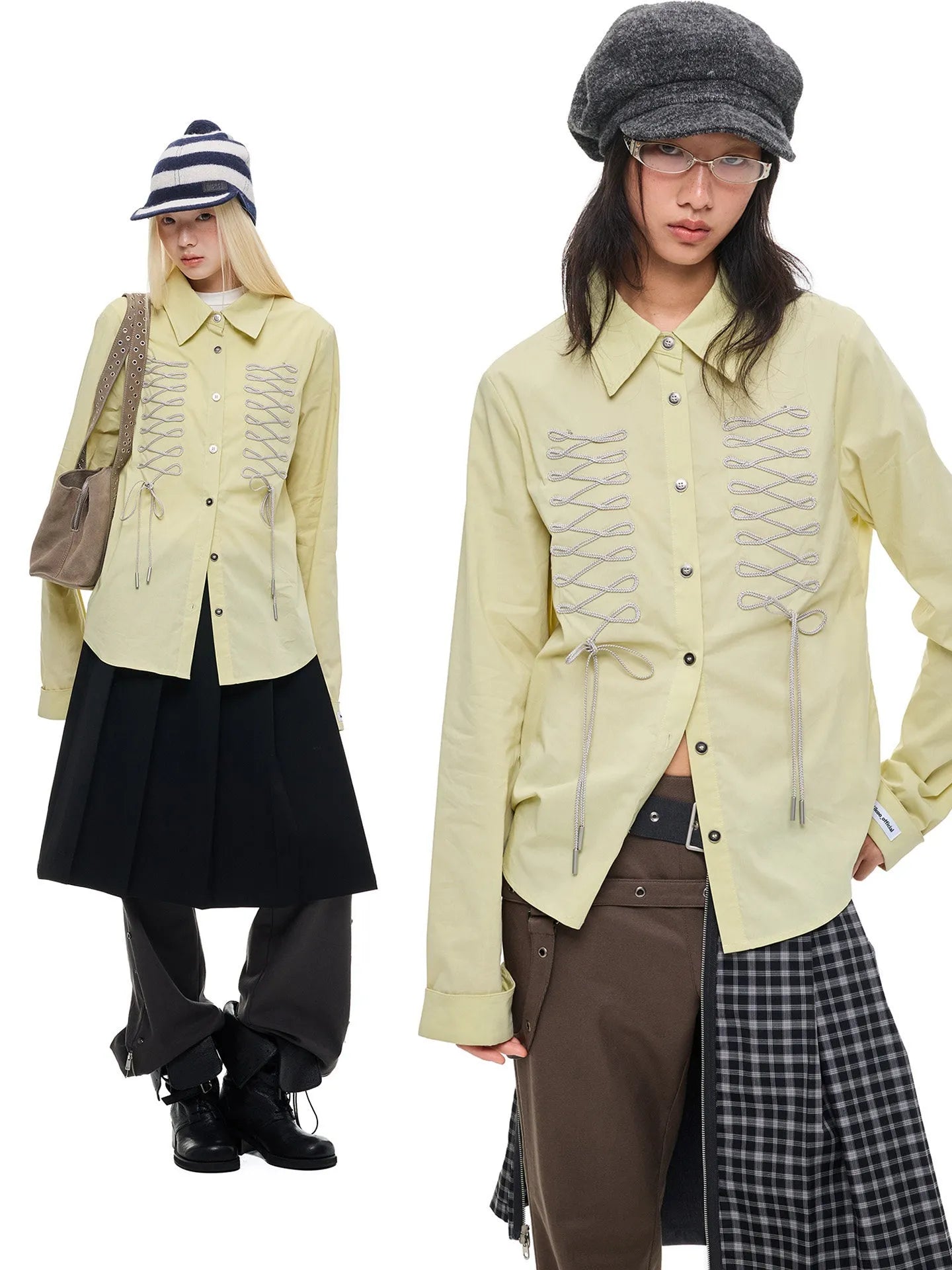 Ribbon Tie Drawstring Shirt OL2377