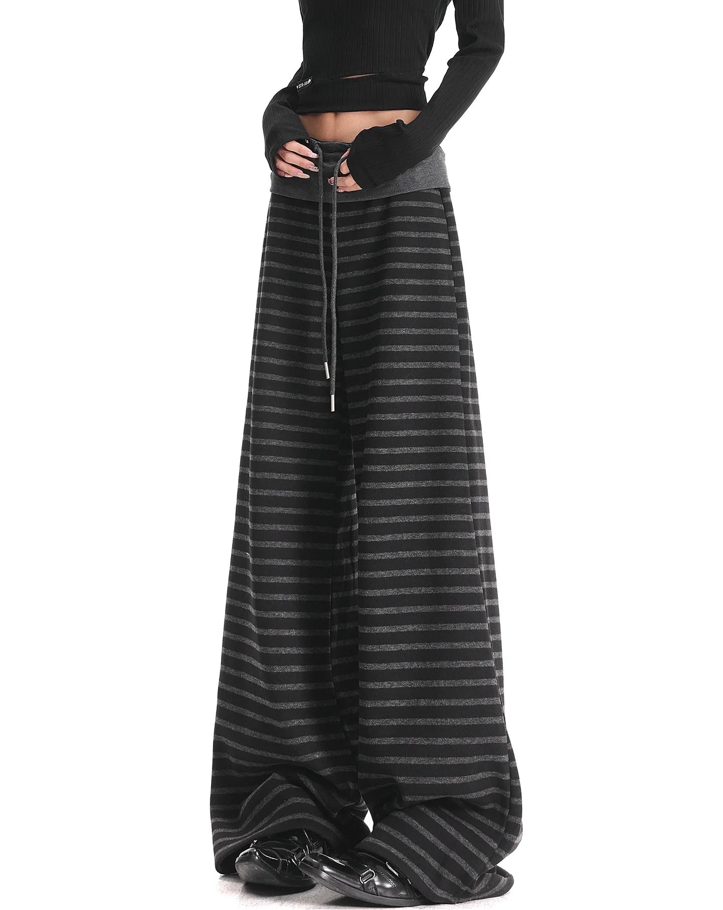 Black Stripe Wide Leg Pants oliviroa オリヴィオラ