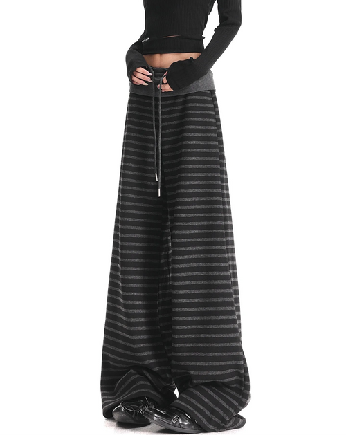 Black Stripe Wide Leg Pants oliviroa オリヴィオラ