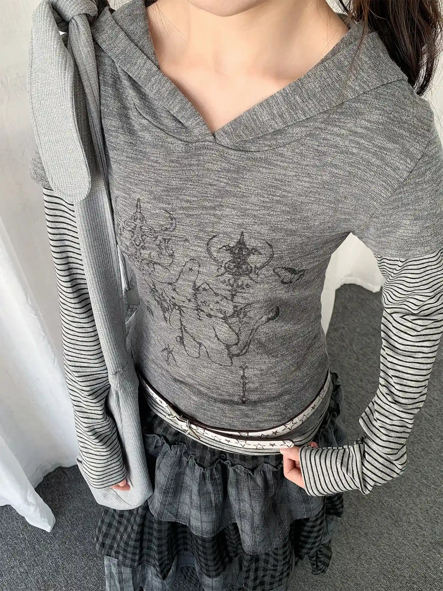 Y2K Layered Stripe Slim Fit Top   oliviroa オリヴィオラ