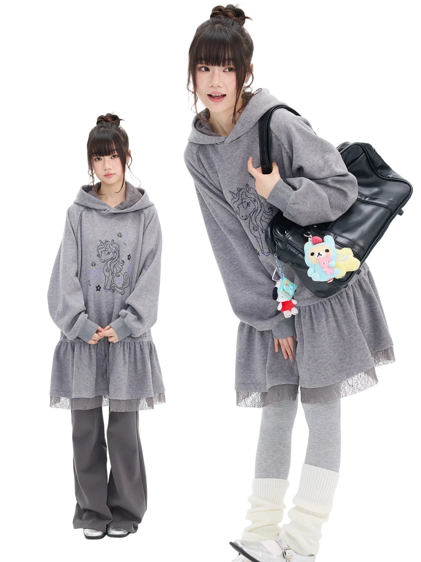 Pony Graphic Long Hooded Sweatshirt Dress oliviroa オリヴィオラ