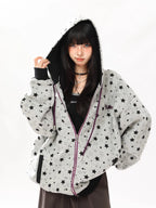 Y2K Star Print Hoodie Zip Cardigan Jacket oliviroa オリヴィオラ