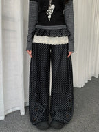 Polka Dot Detachable Skirt Denim Pants oliviroa オリヴィオラ