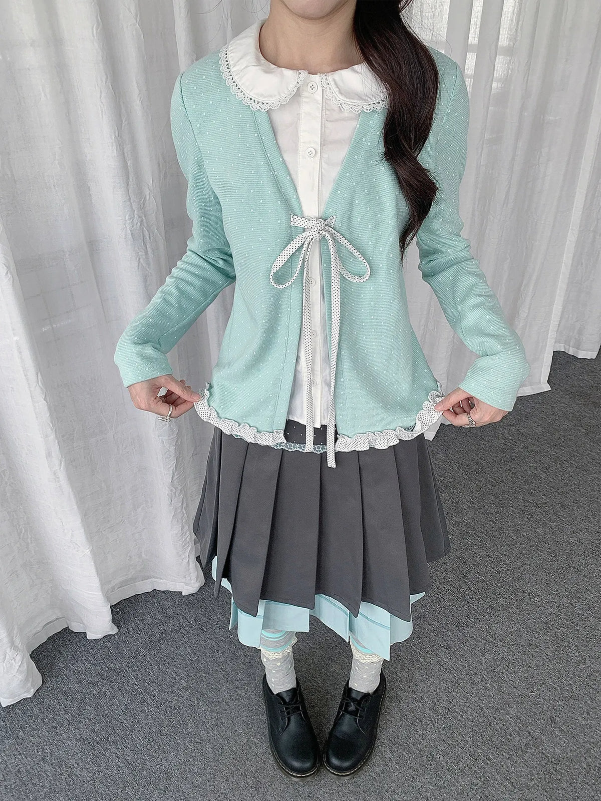 Polka Dot Ribbon Doll Collar Top OL2443