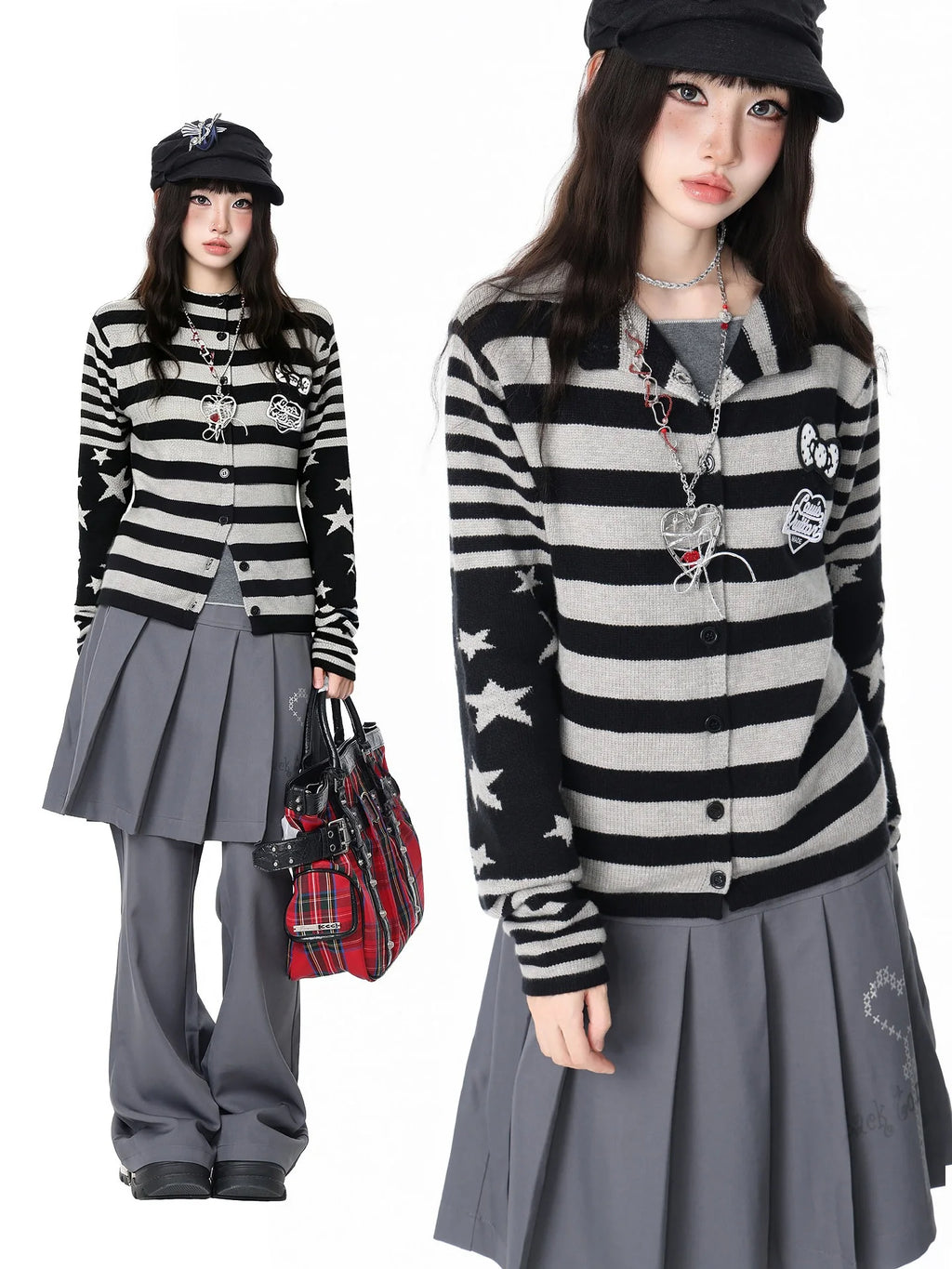 Star Stripe Patchwork Knit Cardigan oliviroa オリヴィオラ