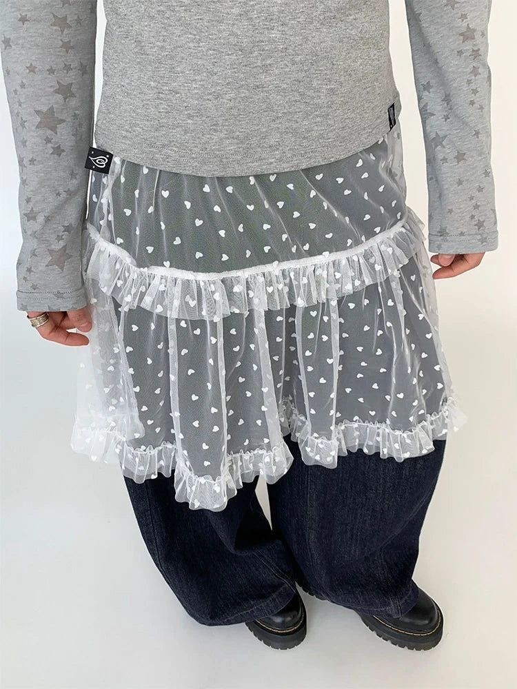 Snow Lace Dot Ruffle Layered Skirt oliviroa オリヴィオラ