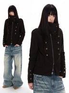 Double Breasted Scarf Collar Cropped Jacket OL2426