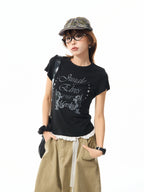 Vintage Lace Trim Fitted T Shirt oliviroa オリヴィオラ
