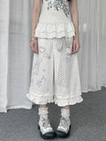 Y2K Polka Dot Note Heart Ruffle Cropped Pants oliviroa オリヴィオラ