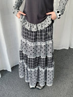 Lace Trim Polka Dot Tiered Midi Skirt OL2439