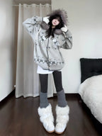 Puppy Fur Trim Hooded Knit Cardigan OL2446