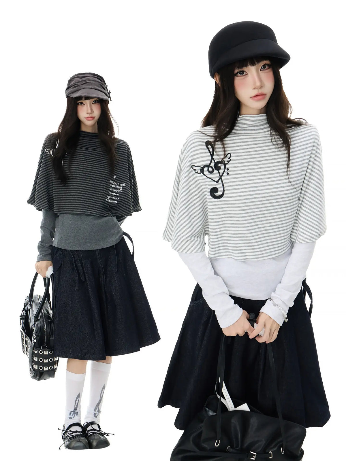 High Neck Cape Layered Long Sleeve Tee oliviroa オリヴィオラ