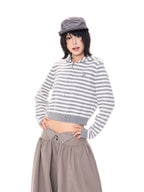 Striped Cropped Zip Knit Hoodie oliviroa オリヴィオラ