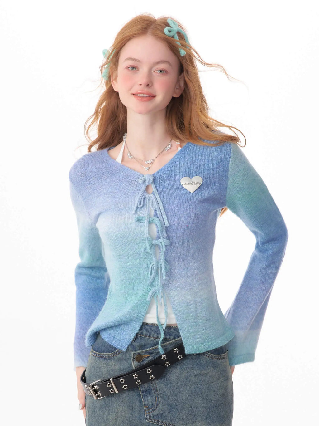 Bow Gradient Slim Fit Cardigan oliviroa オリヴィオラ