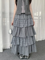 Layered Check Cake Skirt Dress  oliviroa オリヴィオラ