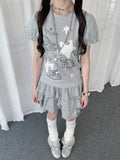Horse Print Puff Sleeve Slim Fit Tee Y2K OL2328