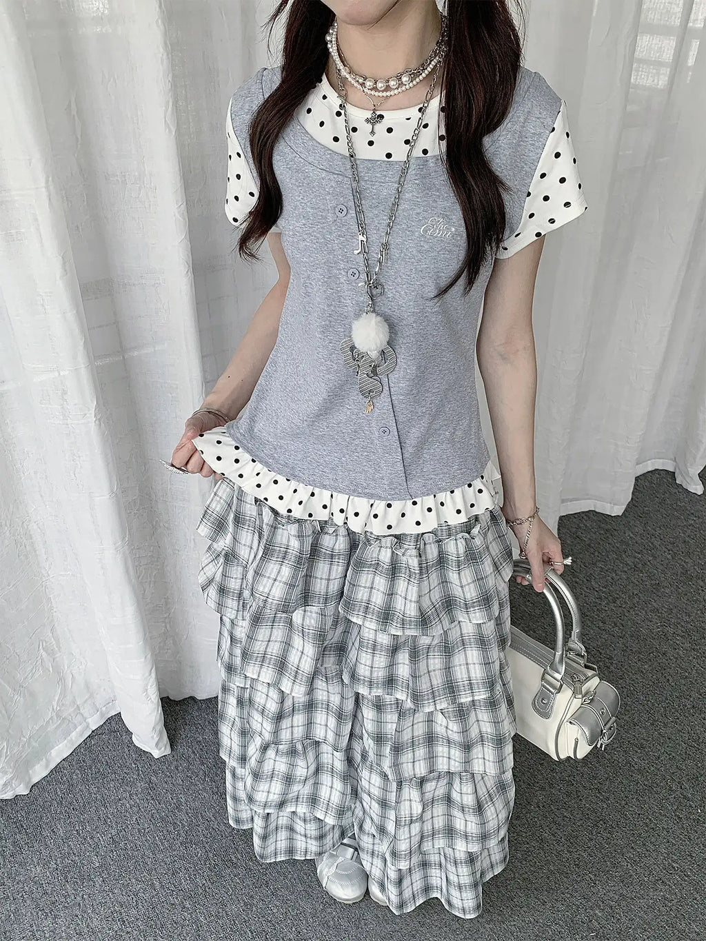 Polka Dot Ruffle Layered Tee OL2391