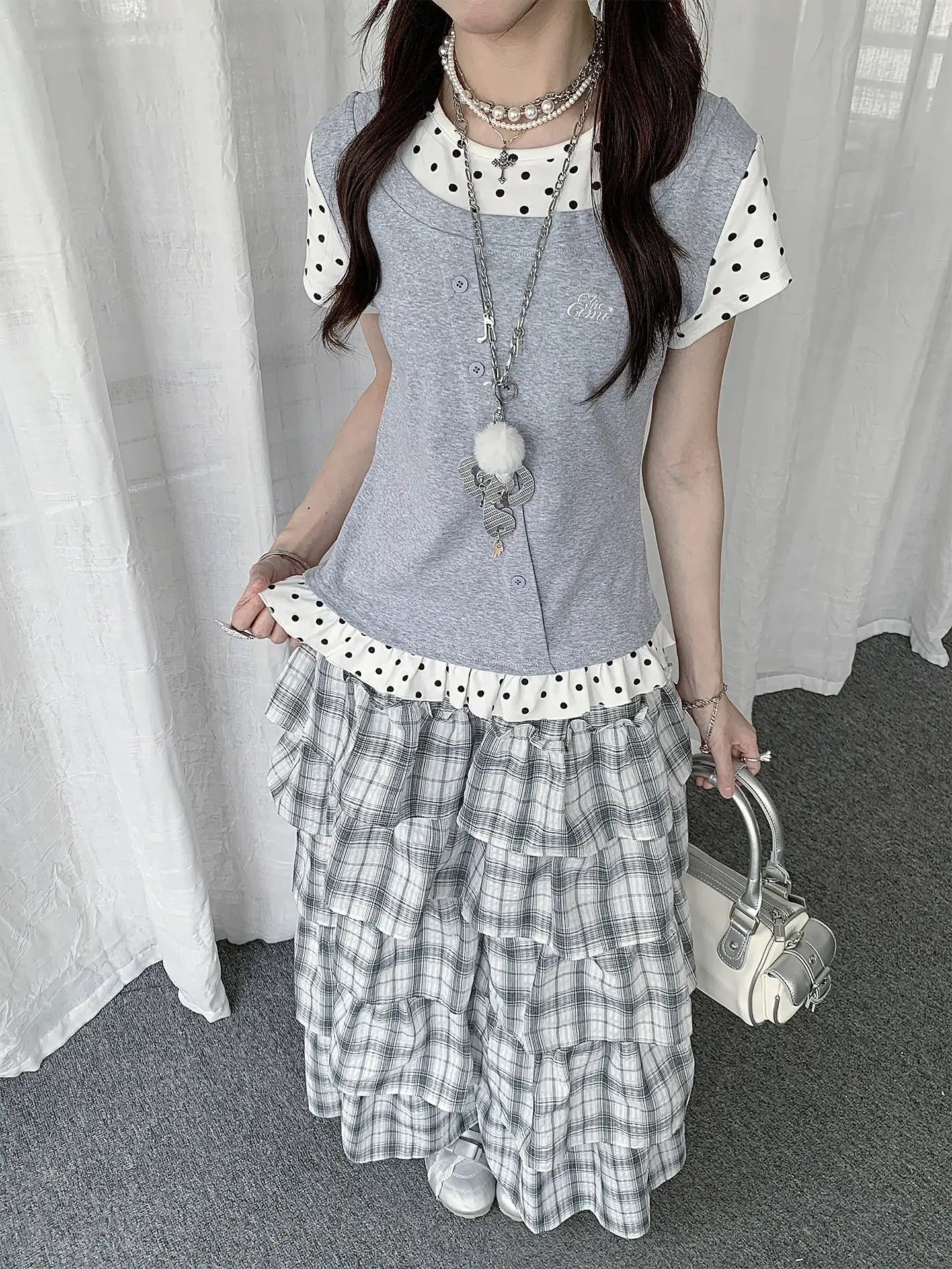 Polka Dot Ruffle Layered Tee OL2391