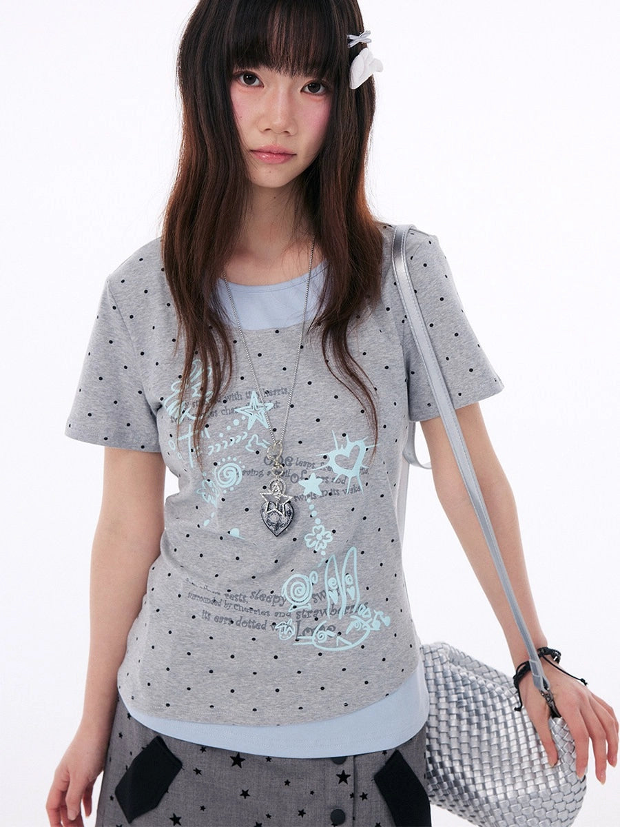 Polka Dot Contrast Layered Tee oliviroa オリヴィオラ