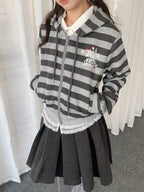 Vintage Y2K Striped Cropped Hoodie Jacket   oliviroa オリヴィオラ