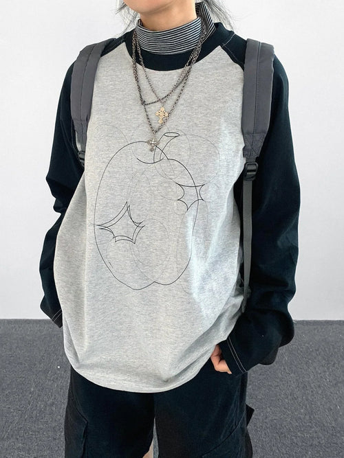 Apple Stitch Contrast Long Sleeve T Shirt oliviroa オリヴィオラ
