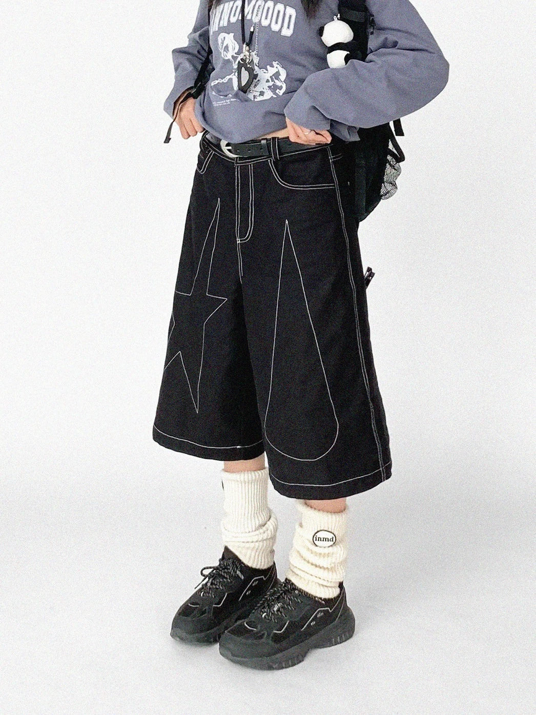 Tears Star Contrast Wide Shorts oliviroa オリヴィオラ