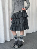Retro Plaid Layered Ruffle Cake Mini Skirt Y2K oliviroa オリヴィオラ