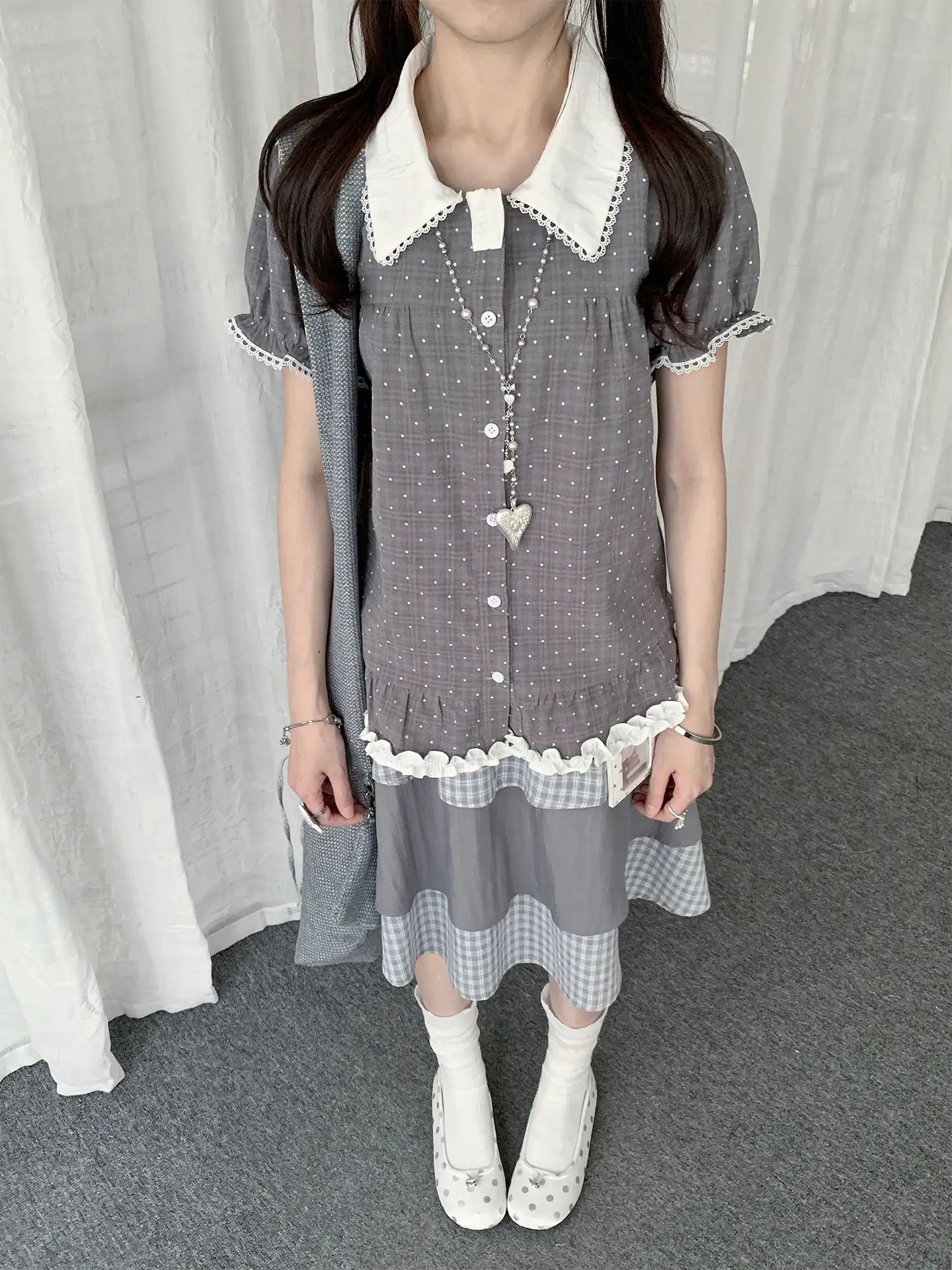 Polka Dot Doll Collar Blouse Y2K oliviroa オリヴィオラ