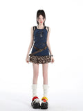 Leopard Print Fitted Top and Mini Skirt Set   oliviroa オリヴィオラ