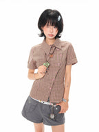 Vintage Plaid Asymmetrical Slim Fit Crop Shirt OL2322