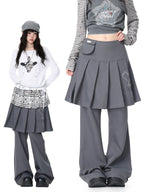 Pleated Skirt Layered Flare Pants OL2412