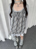Gingham Lace Frill Cami Dress Y2K oliviroa オリヴィオラ