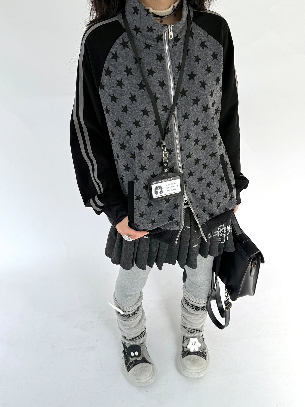 Star Print Stand Collar Double Zip Jacket oliviroa オリヴィオラ