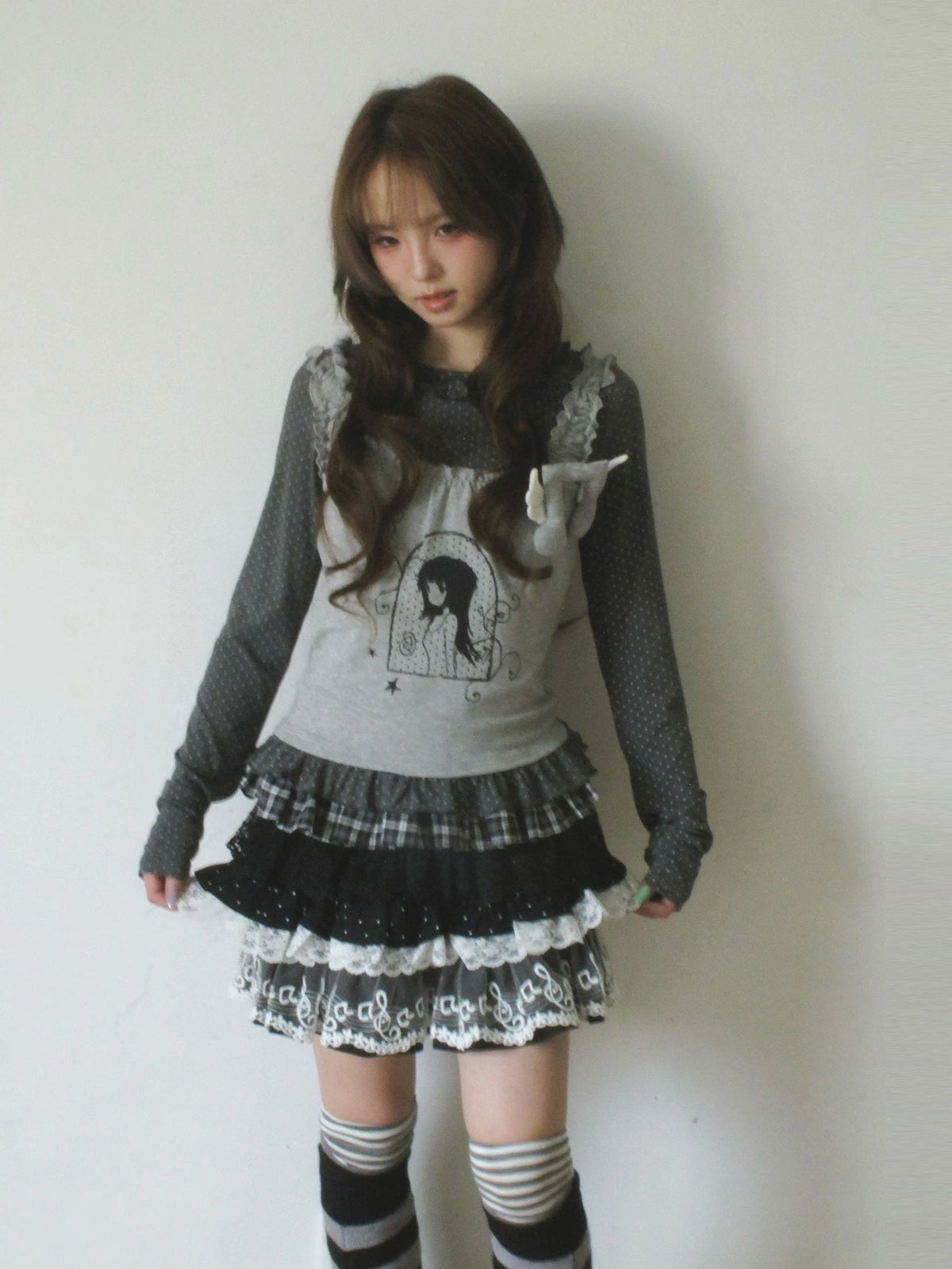 Star Print Layered Slim Long Sleeve Tee oliviroa オリヴィオラ